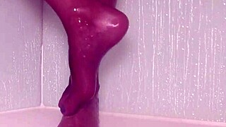 Teasing nylon feet in the wet shower, toes wiggling under pantyhose, so dripping sexy! 💦