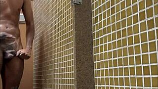 black monster cock spied in gym shower