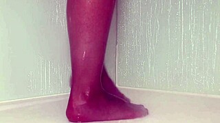 Teasing nylon feet in the wet shower, toes wiggling under pantyhose, so dripping sexy! 💦