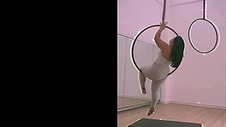 pinay pole dancing with heels and doing aerial hoops