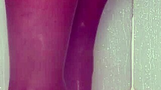 Teasing nylon feet in the wet shower, toes wiggling under pantyhose, so dripping sexy! 💦