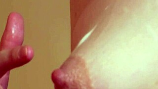 Suggestive Play with Weird Small Tits and Saliva on Nipples