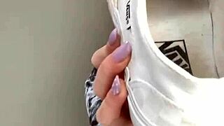 Serbian Girl Removing Her Sneakers To Show Bare Feet