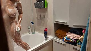 Caught my stepsister in the bathroom shower, tits out! 😏