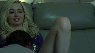 familyorgasm, teen 18+ cuddling with stepdad on couch watching scary flick