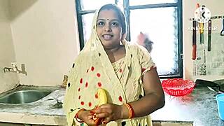 desi bhabhi feels intense pleasure fucking in kitchen with banana