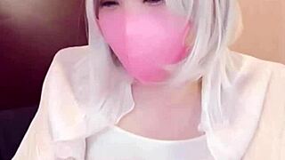 masked beauty crossdresser films herself masturbating live. cute asian ladyboy gets into anal action during streaming.