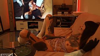 I behave badly so my stepfather punishes me roughly with sex, cumming on my shaved body