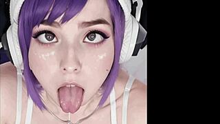 Purple Haired Cutie Spits and Gives Huge Tits Attention!