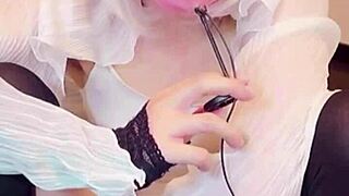 masked beauty crossdresser films herself masturbating live. cute asian ladyboy gets into anal action during streaming.