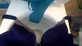 Step sister in 40dd bra and panties receives cumshot.