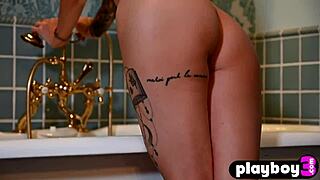 Inked blonde teen 18+ exposing amazing body and hot teen 18+ posed for playboy