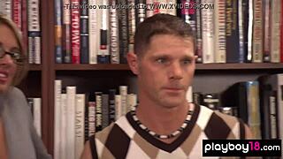 Amateur Blonde Babe Nicole in Glasses Serving a Big Cock in the Library