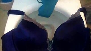 Step sister in 40dd bra and panties receives cumshot.