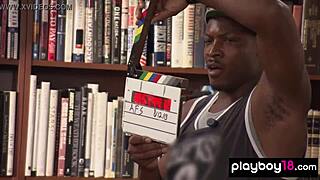 Amateur Blonde Babe Nicole in Glasses Serving a Big Cock in the Library