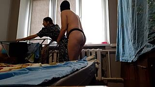 fucking my girlfriend hard with a strapon while she hangs laundry 😈