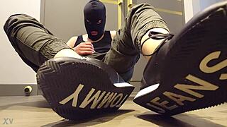 Watch This Guy Wank His Cock Into Sneakers, Feeling The Leather And Cum Dripping With Intense Pleasure!