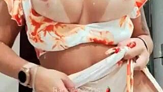 Want to see this brunette teasing her big tits?