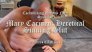 Cocksucking granny nun Mary Carmen sins hard. Her heretical lust shocks everyone!
