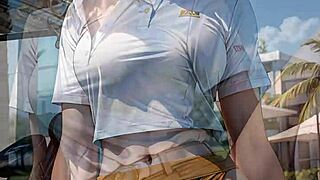 Can this AI-generated blonde really flash her pussy on a golf field?