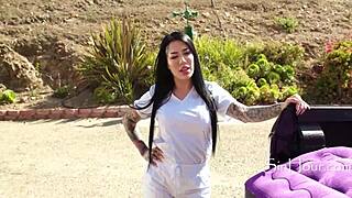 bad ass masseuse rides her client in the pickup's back and leaves