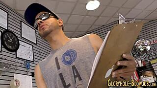 Blonde Sucks Big Cock Through Gloryhole In Garage