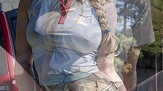 Can this AI-generated blonde really flash her pussy on a golf field?