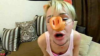 piggy's deepthroat leads to cowgirl cum in mouth.