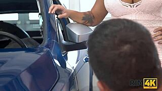 In this Rim4k, a sexy short-haired beauty tongues the car mechanic's anus.