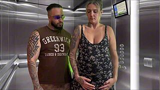 My Pregnant Neighbor Gave Me A Deepthroat Blowjob In The Elevator And I Came On Her