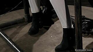 Small Tits Ebony Sub Gets Fingered And Choked While Tied Up In Interracial Bondage Device