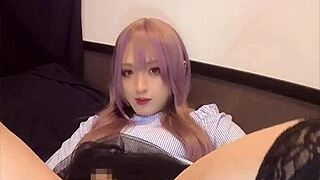 Pink-Haired Crossdressing Ladyboy Masturbates With Anal Vibrator.