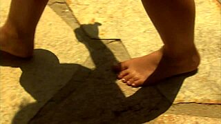 Beautiful outdoor threesome in a pool