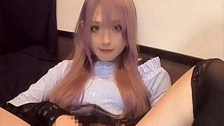 Pink-Haired Crossdressing Ladyboy Masturbates With Anal Vibrator.