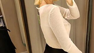 Risky masturbation in the fitting room! What if I get caught with public dildo fucking?