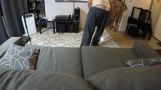 mandy mynxx sucks and deepthroats on the couch in pov
