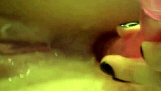 sexy milf in stockings masturbates with dildo until orgasm