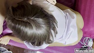 damn, banging in thai school uniform, moaning loud, hiding face from camera