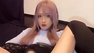 Pink-Haired Crossdressing Ladyboy Masturbates With Anal Vibrator.