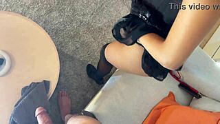 Hottest Brunette Babe In A Black Dress Gives A Small 18+ Dick Guy A Really Intensive And Hot Handjob By Teasing And Seducing Him