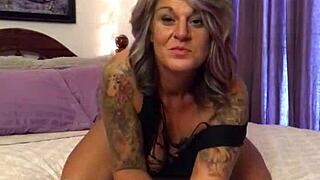 this blonde milf seduces the camera, using her glass dildo to squirt 😍💦