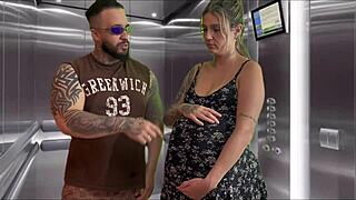 My Pregnant Neighbor Gave Me A Deepthroat Blowjob In The Elevator And I Came On Her