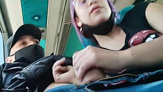 blowjob and fucking with creampie on public bus