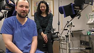 Yasmine Woods experiences humiliation with blindfold and handcuffs backstage at night.