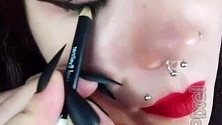 Backstage, The Hot Brunette Submits To Fetish Play