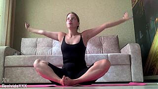 Why Blonde Does Yoga Then Toys Her Shaved Pussy in Morning?