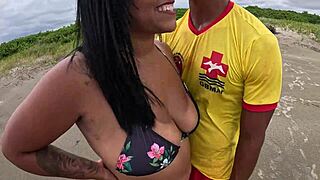 nicoly seduces firefighter on beach, then rides his dick in the woods