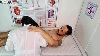 sexy brunette nurse makes young patient get very hard erection during workout session 😏