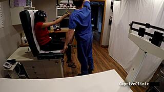 Yasmine Woods experiences humiliation with blindfold and handcuffs backstage at night.