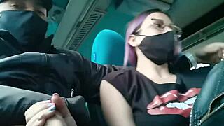 blowjob and fucking with creampie on public bus